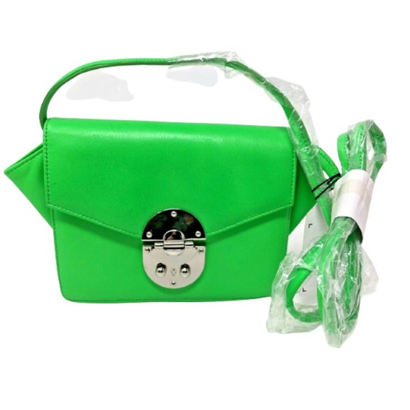 Gaya Lamb Skin Leather Clutch Shoulder Bag Purse Flourescent Green NWT - Picture 1 of 9